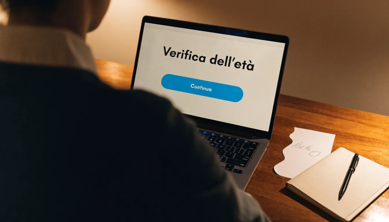 Un foglio di concessione in carta con un timbro rosso, appoggiato su una scrivania di legno accanto a una penna