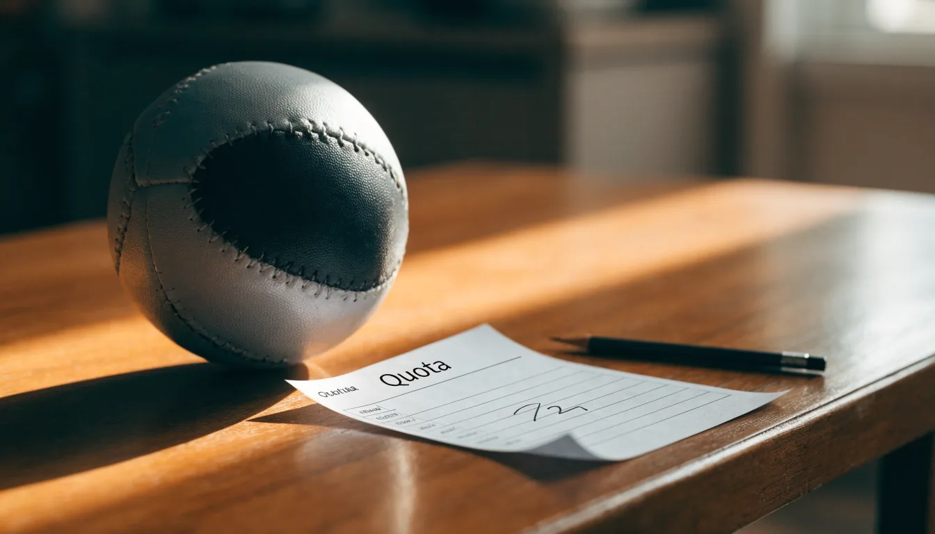 Un pallone da calcio appoggiato su una schedina bianca su un tavolo di legno, alla luce del giorno