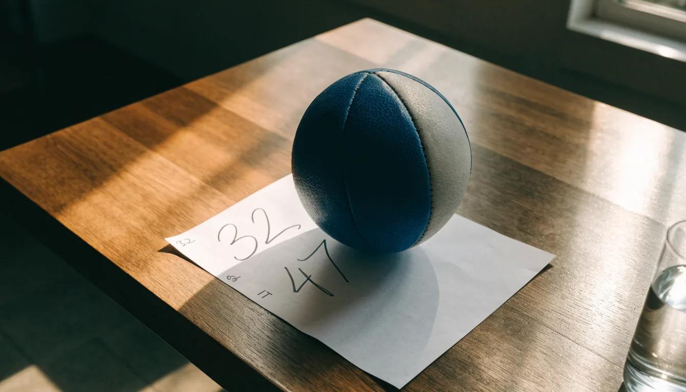 Un pallone da calcio appoggiato su una schedina bianca su un tavolo di legno, alla luce del giorno