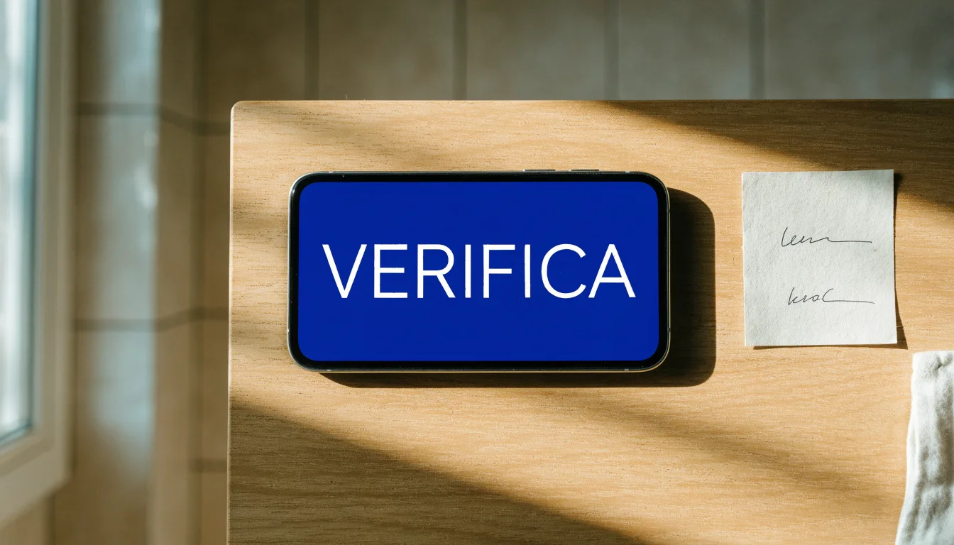 Un documento di identità appoggiato accanto a uno smartphone con un timer sullo schermo, su un tavolo da cucina
